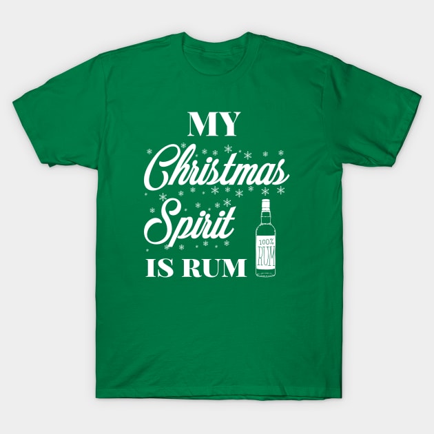 My Christmas spirit is rum, Funny Christmas pun, Alcohol holiday humour T-Shirt by ArtfulTat